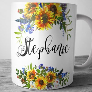 Sunflower Custom Name Mug, Mothers Day Gift, Name Coffee Mug, Personalized Gift For Women, Custom Mug, Personalized Mug, Sunflower Gifts