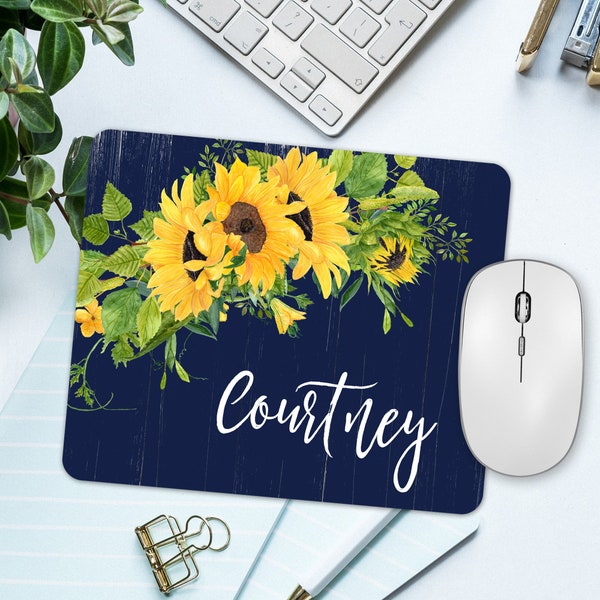 Personalized Sunflower Mouse Pad, Office Desk Accessories, Coworker Gift, Sunflower Gifts, Personalized Gift For Women, Sunflower Desk Decor