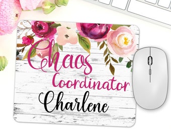 Funny Office Mouse Pad Chaos Coordinator, Personalized Coworker Gift, Boss Day Gift, Office Staff Gifts, Pink Office Decor, Desk Accessories