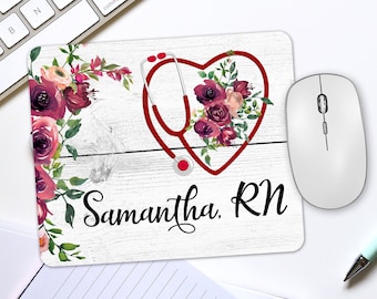 Personalized Floral Stethoscope Mouse Pad, Medical Gift, RN Graduation Desk Decor