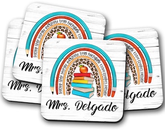Teacher Birthday Gift, Teacher Coaster, Teacher Staff Gift, Rainbow Coasters, School Gifts For Teacher, Personalized Teacher Gift