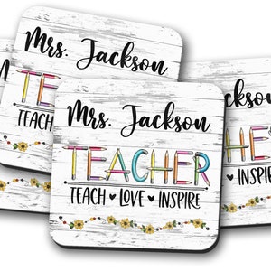 Teacher Gift Ideas, Personalized Teacher Coaster, Gift For School, Teacher Appreciation, Coffee Coaster, Teacher Week, Teacher Thank You