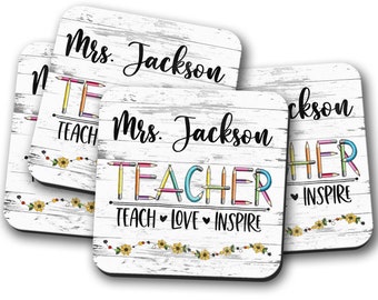 Teacher Gift Ideas, Personalized Teacher Coaster, Gift For School, Teacher Appreciation, Coffee Coaster, Teacher Week, Teacher Thank You