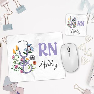 Custom RN Mouse Pad And Coaster Set Unique Nurse Gift For Desk Registered Nurse Office Gifts Personalized Graduation Gift For New Nurse