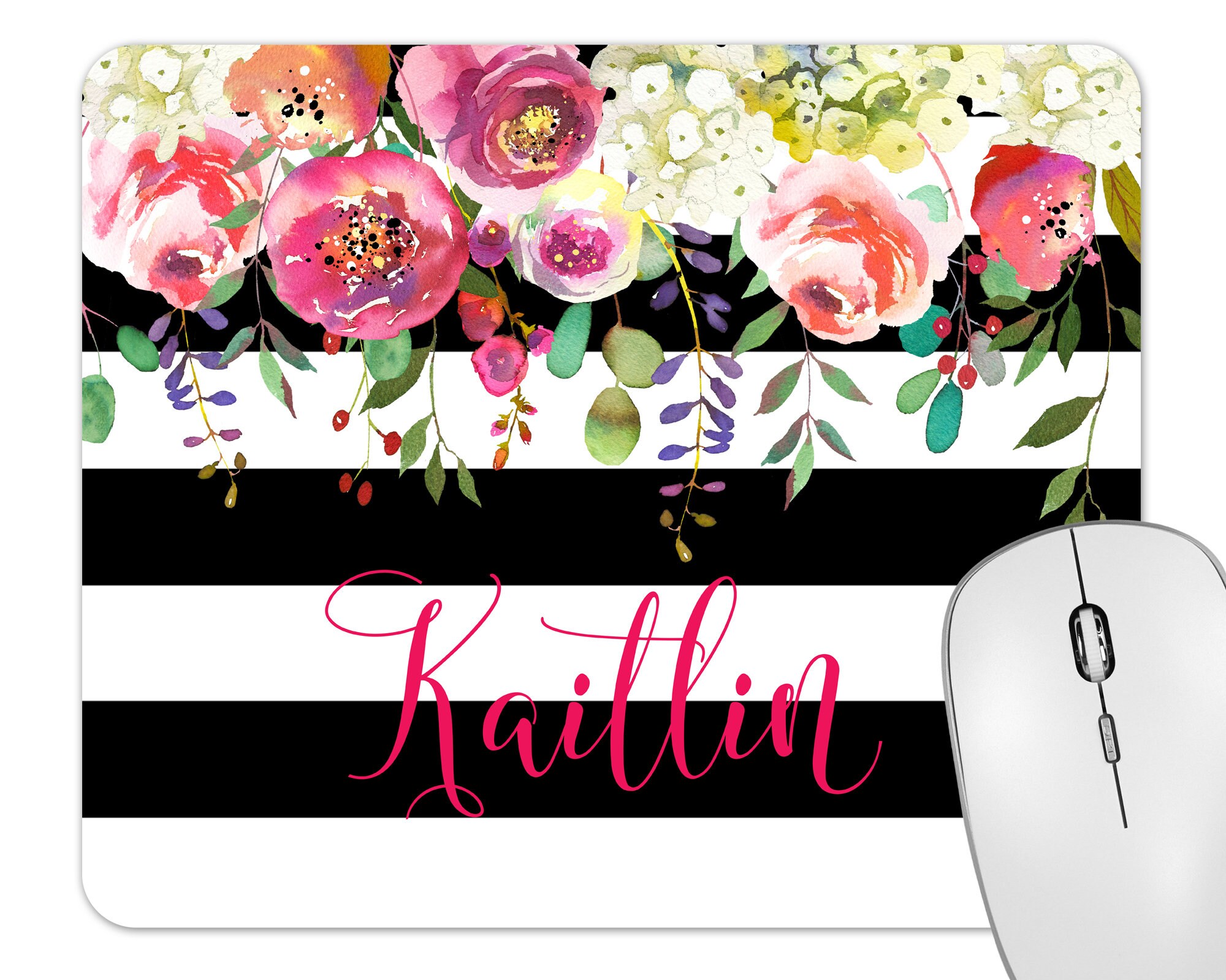 Personalized Office Gift Striped Mouse Pad Black and White Etsy