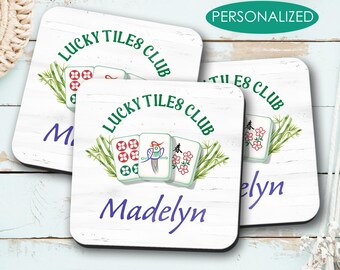 Mahjong Tiles Coasters, Personalized Mah Jong Game Night Party Accessories