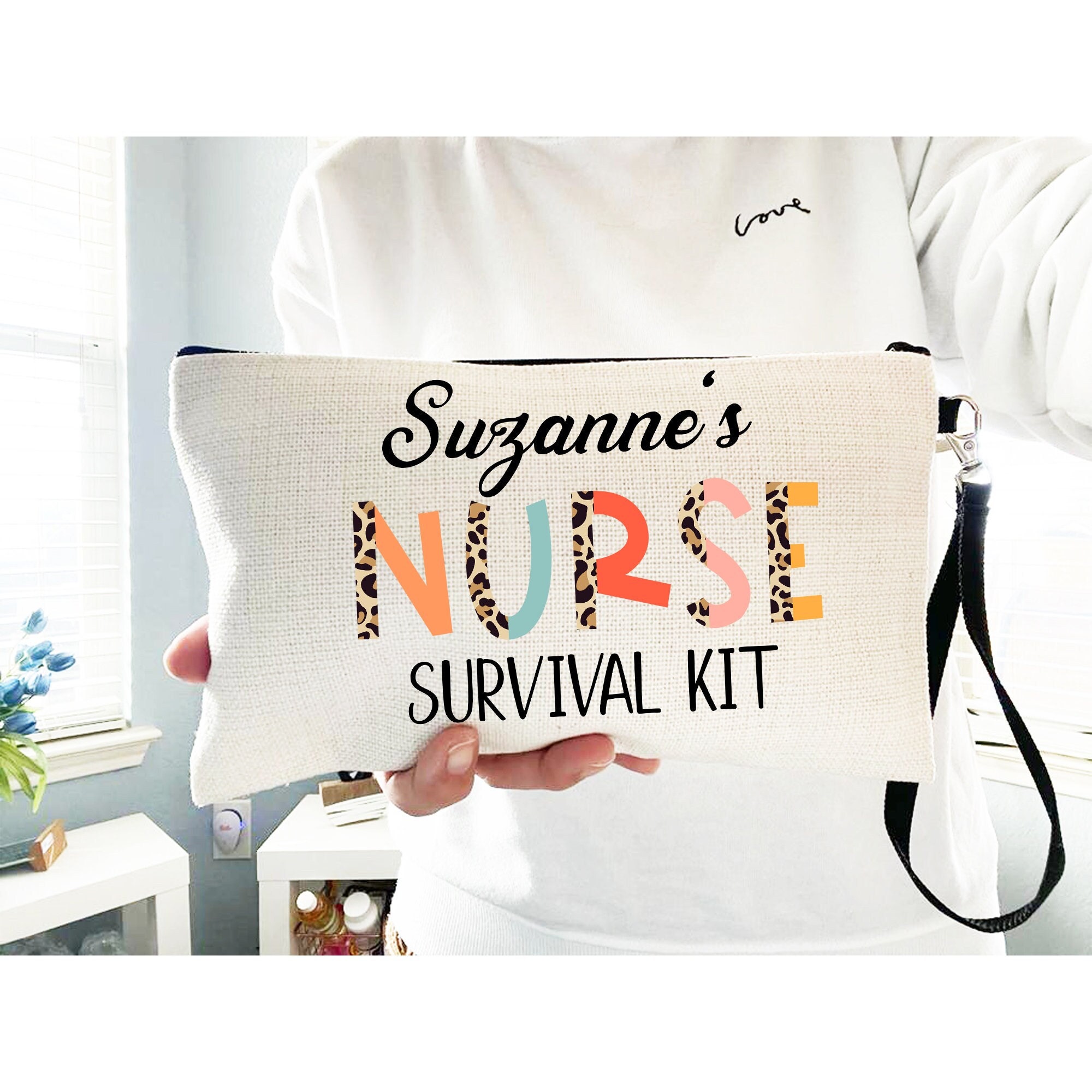 PXTIDY Nurse Gifts Nurse Survival Kit Cosmetic Bag Nurse Pencil Pouch Nurse  Bag Nursing Gift Nurse Student Graduation Gift (White)