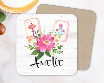Personalized Mahjong Coasters, Floral Game Night Party Favors, Hostess Gift