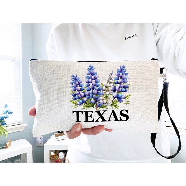 Texas Bluebonnet Makeup Bag, Cute Texas Mom Toiletry Bag, State Flower Texas Gift, Moving To Texas Housewarming Gift For Women