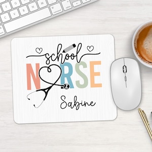 Custom School Nurse Mouse Pad, Personalized Nurse Desk Decor, Nurses Week Gift, Cute Office Gift, School Nurse Appreciation Name Pad