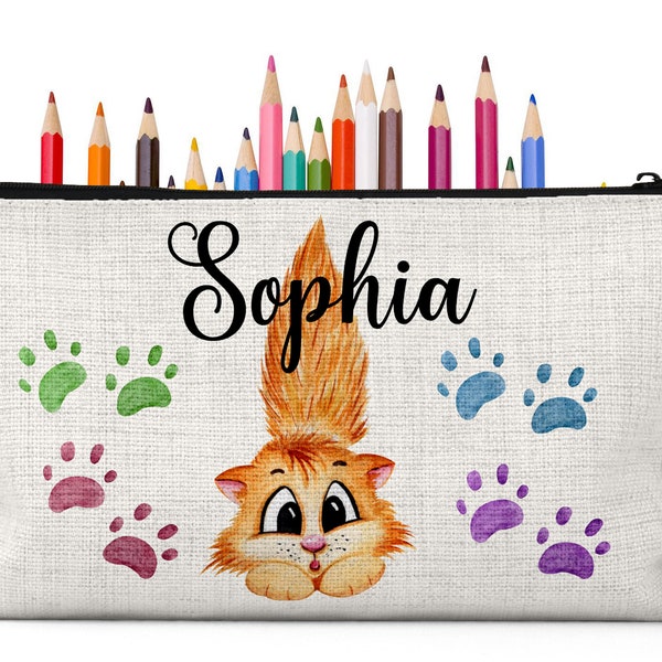 Personalized Cat Pencil Pouch, Pencil Case For Kids, Back To School, Funny Pencil Case, Kids School Accessories, Kids School Supplies