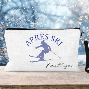 Custom Apres Ski Cosmetic Bag Winter Ski Trip Travel Pouch Skiing Accessories For Women Ski Girl Gifts Skiing Makeup Bag Ski Trip Favors
