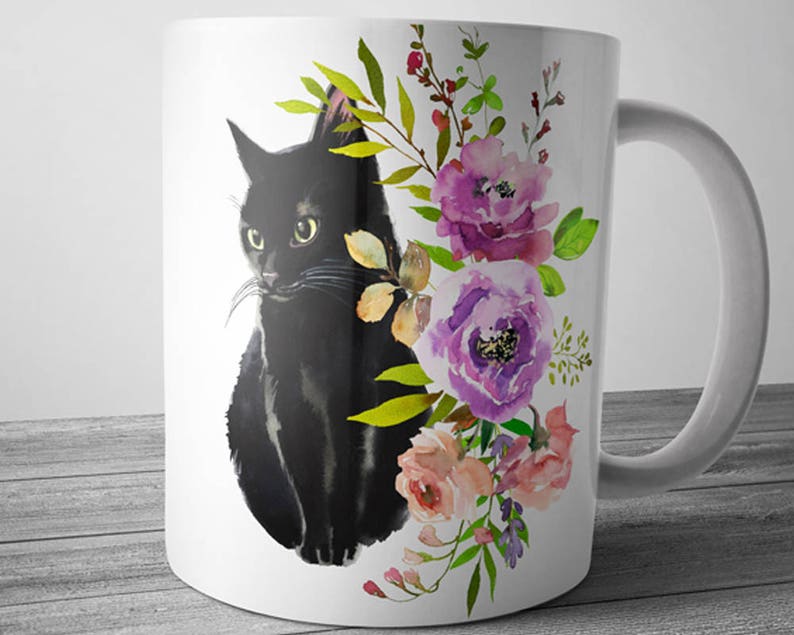 Taza de gato negro tazas de café del animal doméstico taza