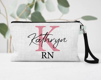 Personalized Nurse Name And Monogram Pouch With Credentials, Custom Nurse Gift, Name Cosmetic Bag, Nurse Graduation Gift, Nurse Pencil Pouch