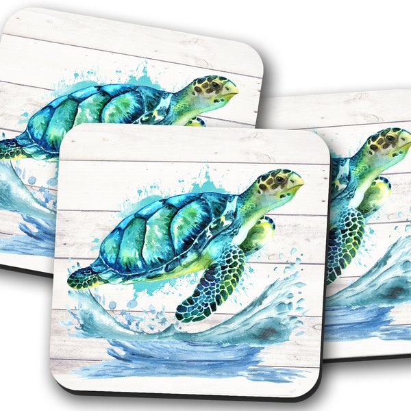Sea Turtle Coaster, Beach House Gifts, Summer Coasters, Sea Turtle Decor, Drink Coasters Set, Turtle Lover Gift, Animal Coasters