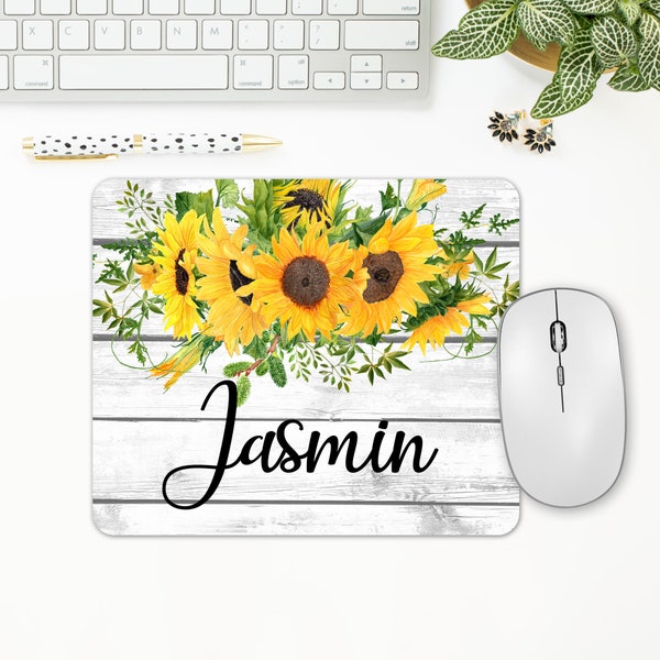 Personalized Sunflower Mouse Pad, Desk Accessories, Personalized Mouse Pad, Sunflower Decor, Yellow Mouse Pad, Office Decor For Women