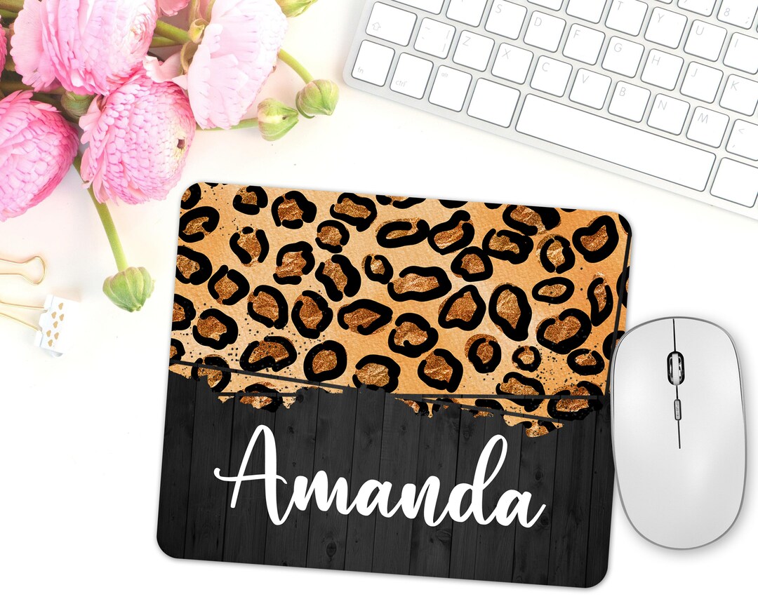 Leopard Print Office Supplies Personalized Name Mouse Pad Etsy