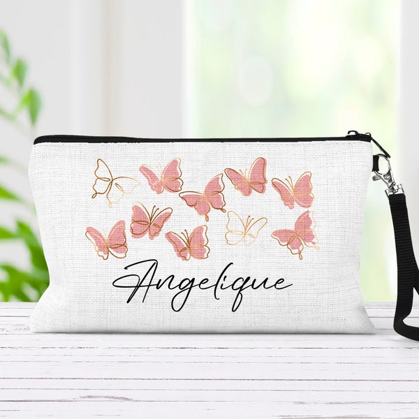 Coquette Aesthetic Butterfly Makeup Bag Pink Butterflies Girly Travel Pouch Personalized Soft Girl Teenage Girl Gifts Butterfly Lover Gift