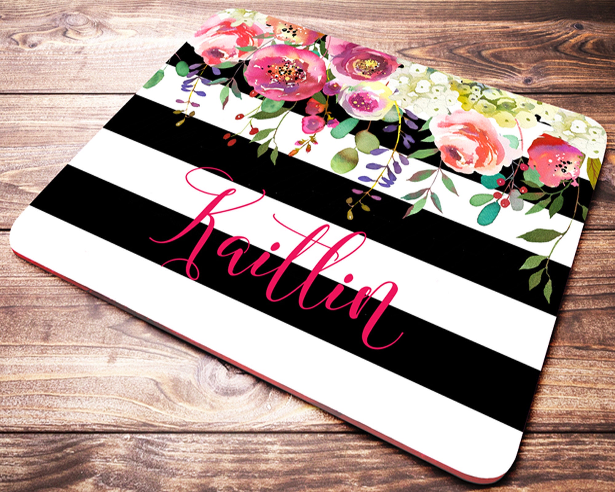 Personalized Office Gift Striped Mouse Pad Black and White Etsy