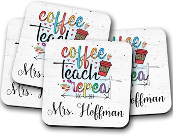 Teacher Coffee Coasters, Gift For Teacher, Teacher Appreciation Gift, Personalized Coasters, Custom Teacher Gifts, Teacher Christmas Gift