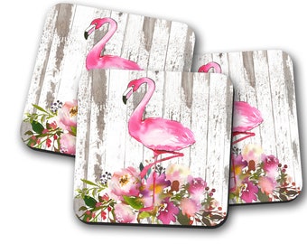 Pink Watercolor Flamingo Coaster, Desk Coaster, Personalized Coasters, Flamingo Gifts, Coaster Set, Personalized Gifts, Tropical Coasters