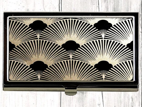Art Deco Business Card Case Metal Card Case Black Card Case Etsy