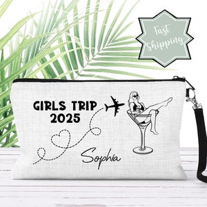 Girls Trip 2025 Makeup Bag Girls Cocktail Cosmetic Bag Girls Vacation Getaway Bag Best Friend Group Gifts For Women Custom Travel Pouch