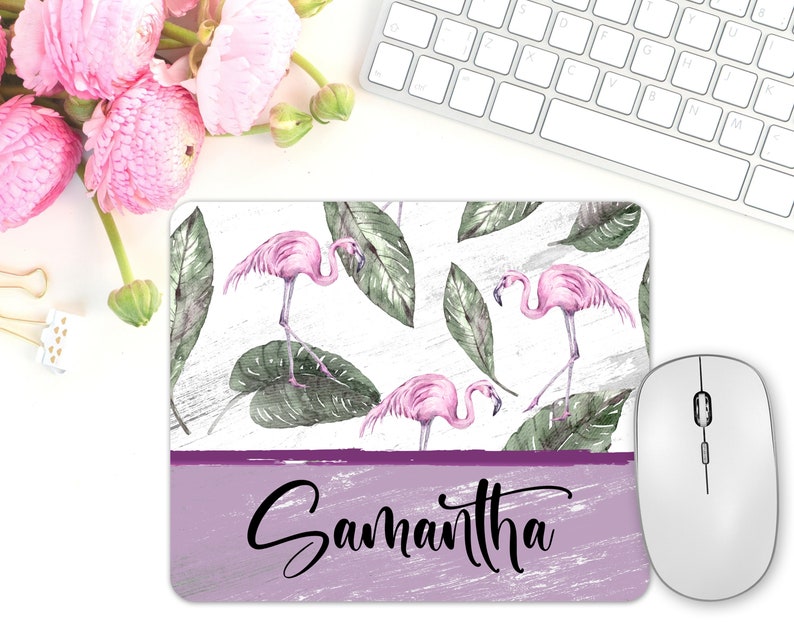 Personalized Flamingo Mouse Pad Tropical Desk Decor Flamingo Etsy