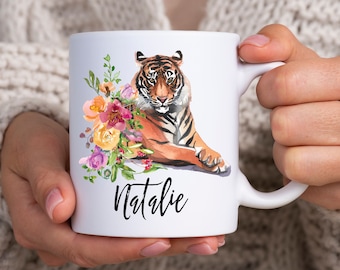 Tiger Coffee Mug, Personalized Tiger Coffee Cup, Animal Mug, Tiger Gifts For Women, Custom Name Mug, Tiger Lover Gift, Name Coffee Mug