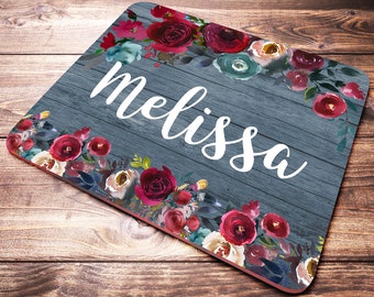 Personalized Mouse Pad, Coworker Gift, Name Mouse Pad, Floral Mousepad, Desk Accessories, Office Gifts, Office Decor Women, Office Supplies