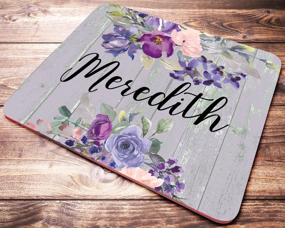 Purple Floral Personalized Mouse Pad Office Desk Gifts For Women Desk Decor