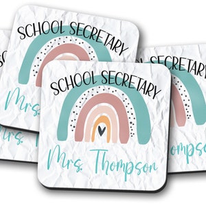 School Secretary Gift, Personalized School Coaster, School Secretary Desk Decor, Name Coffee Coasters, Coworker Gift, Office Staff Gifts