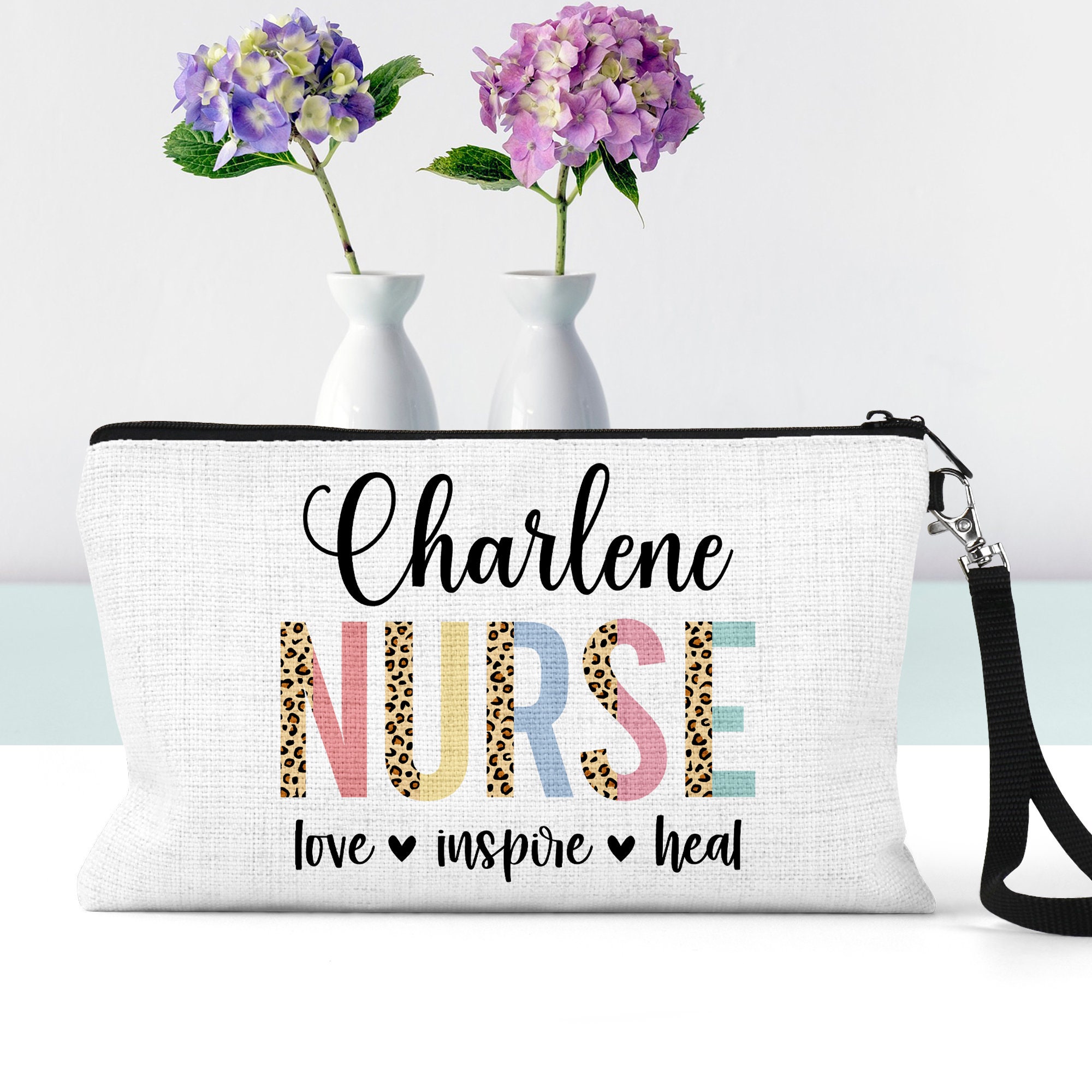 Personalized magnetic and laminated nurse caregiver pencil pouch with or  without collar