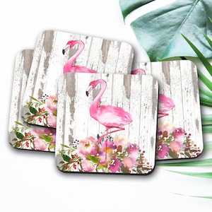 Pink Watercolor Flamingo Coaster, Desk Coaster, Personalized Coasters, Flamingo Gifts, Coaster Gifts, Personalized Gifts, Tropical Coasters