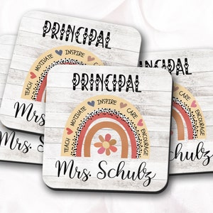 Personalized Principal Gifts, School Principal Coasters, Gifts For School, Rainbow Gift, Principal Appreciation, Custom Teacher Gift