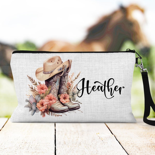 Cowgirl Bachelorette Favors, Custom Cowgirl Pouch Bag, Western Bachelorette Party, Personalized Name Bag, Western Bridal Party, Makeup Bag