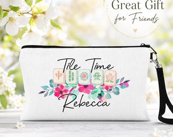 Ladies Mahjong Makeup Bag, Personalized Mahjong Gift for Her, Game Night Accessory Pouch