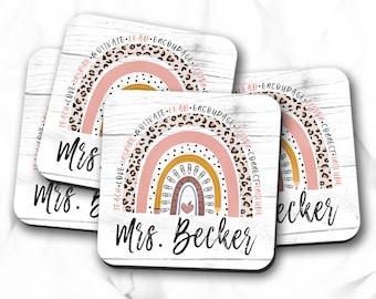 Custom Teacher Coaster, Class Gift To Teacher, Teacher Appreciation, Rainbow Coasters, Teacher Thank You Gifts, School Gifts For Teacher