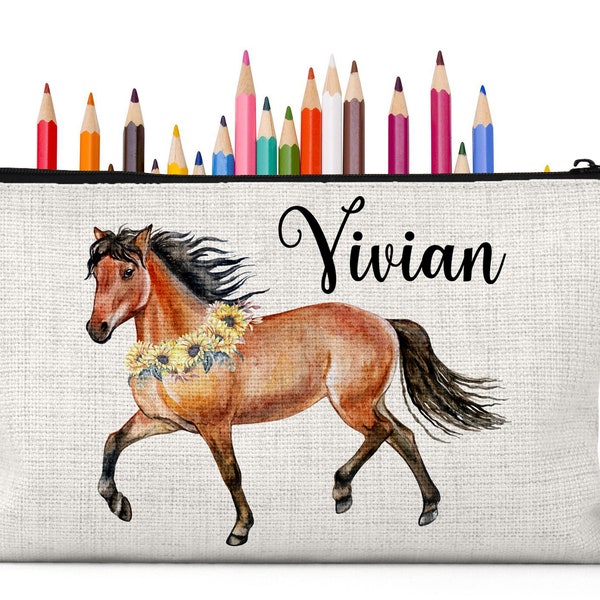 Personalized Horse Pencil Pouch, Back To School, Horse Gifts For Girl, Pencil Case For Kids, Cute School Supplies, School Gifts For Kids