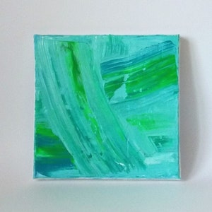 Oil on canvas, original - W 20 cm x H 20 cm x D 1.8 cm, turquoise, modern art, abstract, minimal, unique