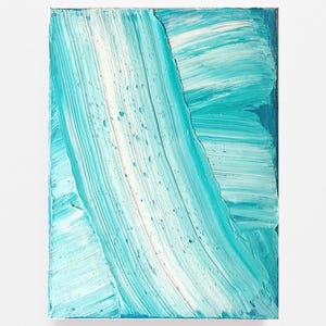 Oil painting, abstract, original on canvas, L 24 cm x W 18 cm x D 1.8 cm, modern art, contemporary, expressive, turquoise, neon blue, modern art