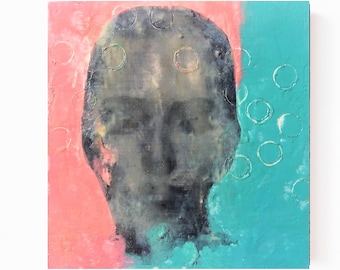 Porträt, Enkaustik,art, modern, L 15cm x B 15cm x T3 cm, zeitgenössische Kunst,Mischtechnik,