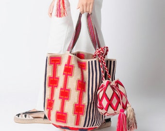 Tote Strandtasche WAYUU Mochila Eimer original aus Kolumbien handgefertigter Fairtrade Mochilon Shopper extra groß