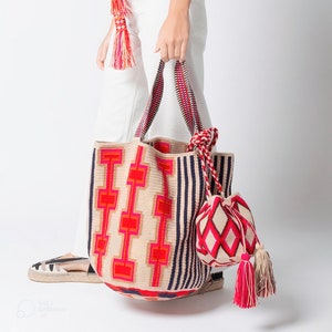 Tote beach bag WAYUU mochila bucket original from Colombia handmade fairtrade mochilon shopper extra large