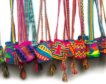 Venta al por mayor Wayuu PEQUEÑOS bolsos mochilas cubo original de Colombia hecho a mano de comercio justo x 10 piezas