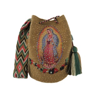 WAYUU mochila bag DECORATED with stones, crystals, bag original from Colombia handmade fairtrade purse sac crochet fashion