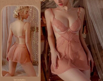 Lingerie romantique | Nuisette transparente en dentelle | Chemise de nuit de mariée en soie | Peignoir en satin | Pyjama | Déshabillé | Chemise | Pyjama | Lingerie en dentelle pour elle