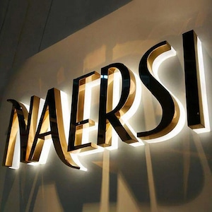 Kundenspezifisches Geschäftszeichen, personalisiertes Geschäftslogo, Leuchtschild, Metallschild im Freien, Salondekor, Metallschild, hinterleuchtetes Schild, Leuchtschild