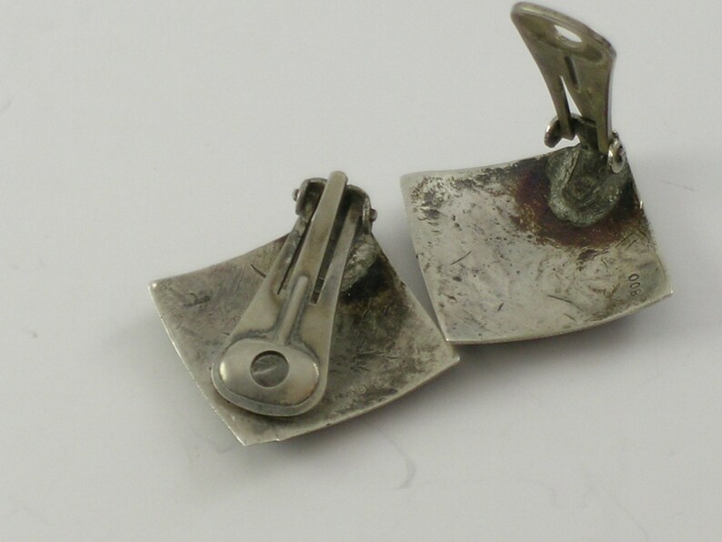 800 Niello Silver Fleur de Lis Clip on Earrings #0153