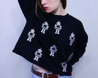 Silver Glitter Robot Boxy Sweater